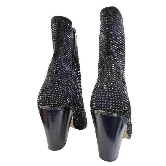 Michael Kors Women's Dover Heeled Bootie rhinestone black Sz 9