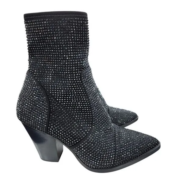 Michael Kors Women's Dover Heeled Bootie rhinestone black Sz 9