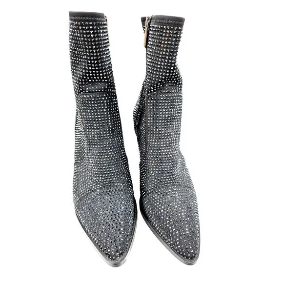 Michael Kors Women's Dover Heeled Bootie rhinestone black Sz 9