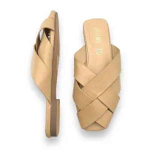 Mi.iM Reece Woven Leather Nude Beige Tan Open Toe Slide Mule Women’s Size 6 NEW
