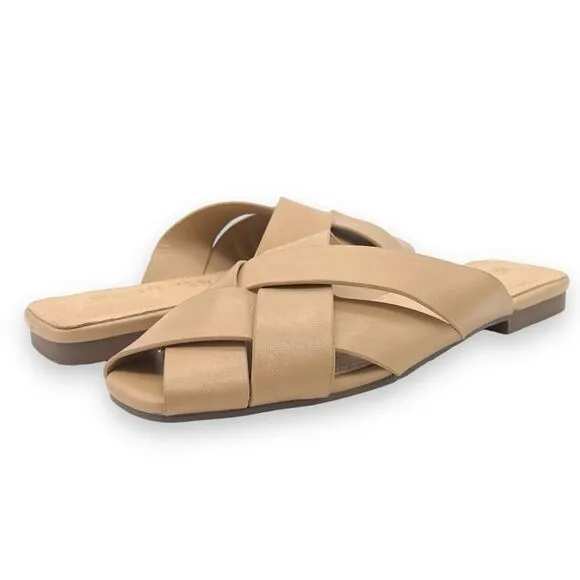 Mi.iM Reece Woven Leather Nude Beige Tan Open Toe Slide Mule Women’s Size 6 NEW