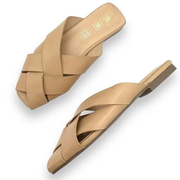 Mi.iM Reece Woven Leather Nude Beige Tan Open Toe Slide Mule Women’s Size 6 NEW