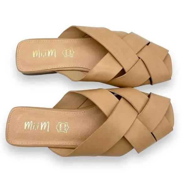 Mi.iM Reece Woven Leather Nude Beige Tan Open Toe Slide Mule Women’s Size 6 NEW