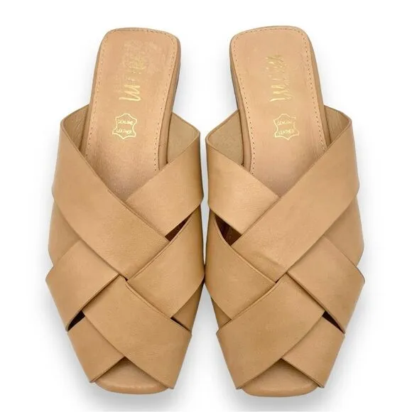 Mi.iM Reece Woven Leather Nude Beige Tan Open Toe Slide Mule Women’s Size 6 NEW