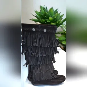 Minnetonka Suede 5 layer fringe knee high boots