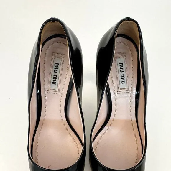 Miu Miu Patent Leather Pump Braided Jute Platform Sandals Shoes Black 36.5 US6.5