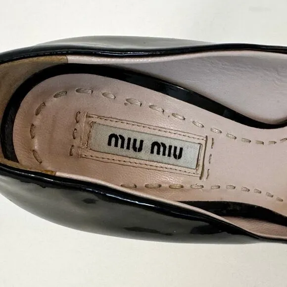 Miu Miu Patent Leather Pump Braided Jute Platform Sandals Shoes Black 36.5 US6.5