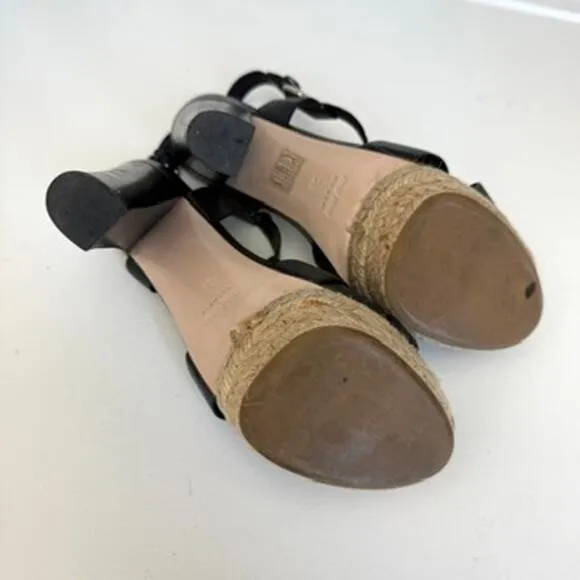 Miu Miu Platform Espadrille Sandals Navy Leather Strappy Heels Size 38 Italy