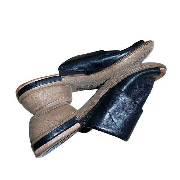 Miz Mooz Shoes Womens 10.5-11 Black Leather Castiel Sandal Slip On Mule Open Toe