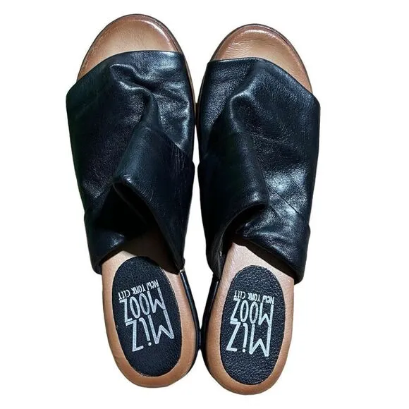 Miz Mooz Shoes Womens 10.5-11 Black Leather Castiel Sandal Slip On Mule Open Toe