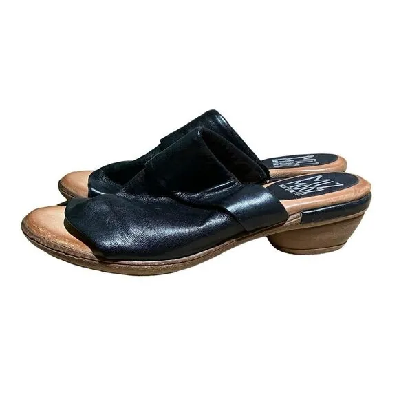 Miz Mooz Shoes Womens 10.5-11 Black Leather Castiel Sandal Slip On Mule Open Toe