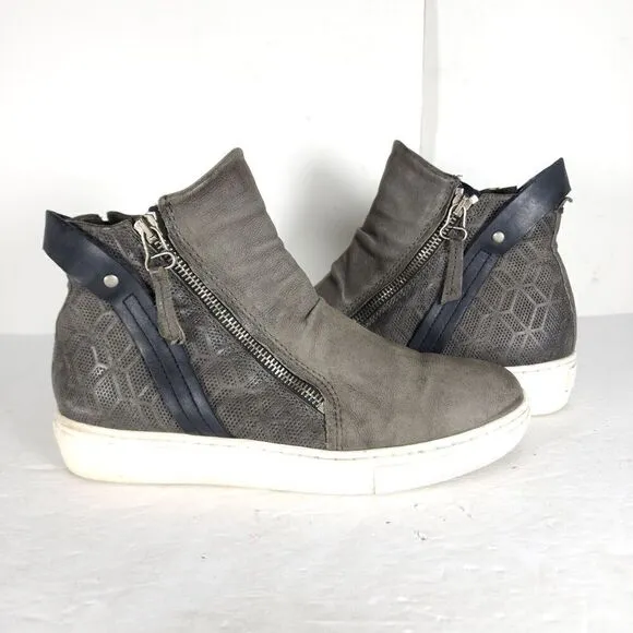 Miz Mooz Women's Lulu US 8,5 EU 39 Gray Leather High Top Zip Up Sneakers Shoes