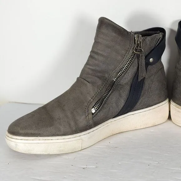 Miz Mooz Women's Lulu US 8,5 EU 39 Gray Leather High Top Zip Up Sneakers Shoes