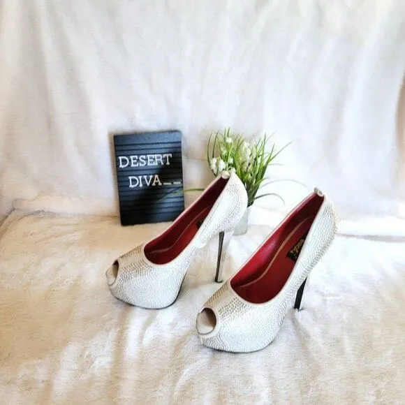 Mochi Womens Heels White 7.5 Crystal Embellished Sexy Platform Shoes