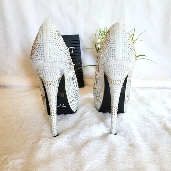 Mochi Womens Heels White 7.5 Crystal Embellished Sexy Platform Shoes
