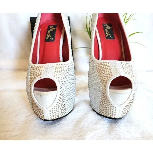 Mochi Womens Heels White 7.5 Crystal Embellished Sexy Platform Shoes