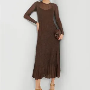 MOON RIVERBrown Long Sleeve Maxi Dress