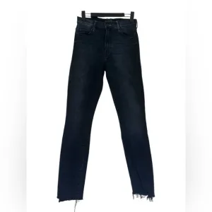 MOTHER Women’s 25 Stunner Zip Ankle Step Fray Jeans Dark Wash Distressed Hem