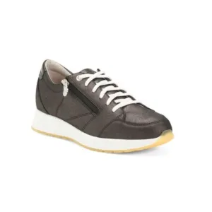 Munro Sutton Comfort Sneakers Metallic Black Leather Side Zip Lace Up Shoes 7N
