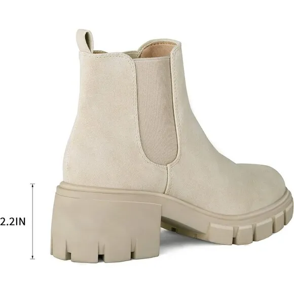 mysoft Women's Platform Chelsea Boots Lug Sole Slip On Chunky Block Heel