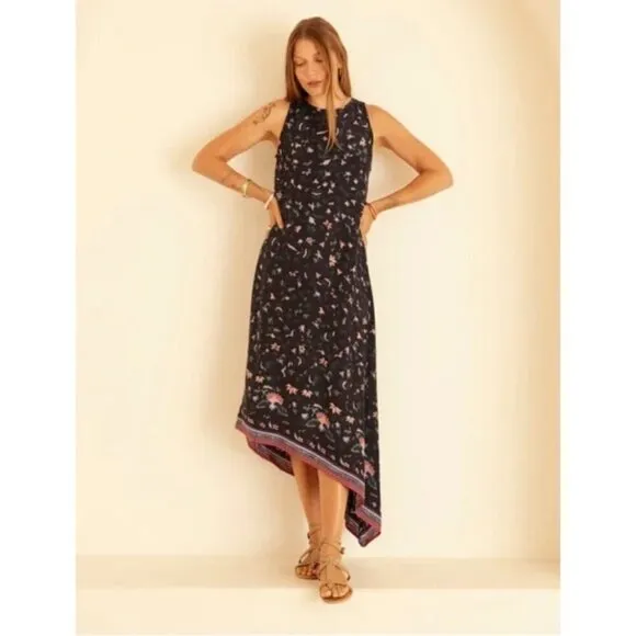 💕NATALIE MARTIN💕 Ashley Asymmetrical Midi Dress ~ Teal Pomegranite Print Small