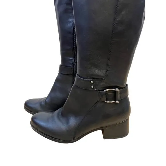 Naturalizer Dane Black Leather Tall Heeled Boots Women 9.5 W