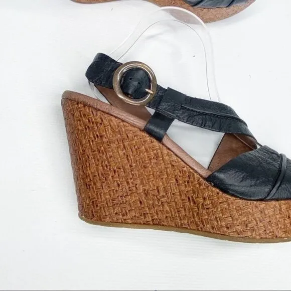 NAYA Black Leather Wedge Sandals 10M