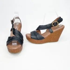 NAYA Black Leather Wedge Sandals 10M