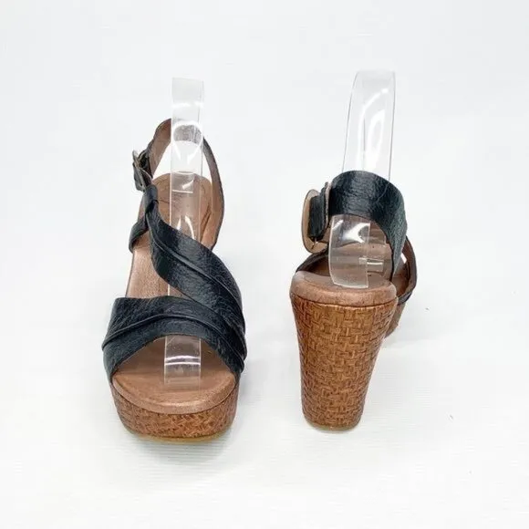 NAYA Black Leather Wedge Sandals 10M