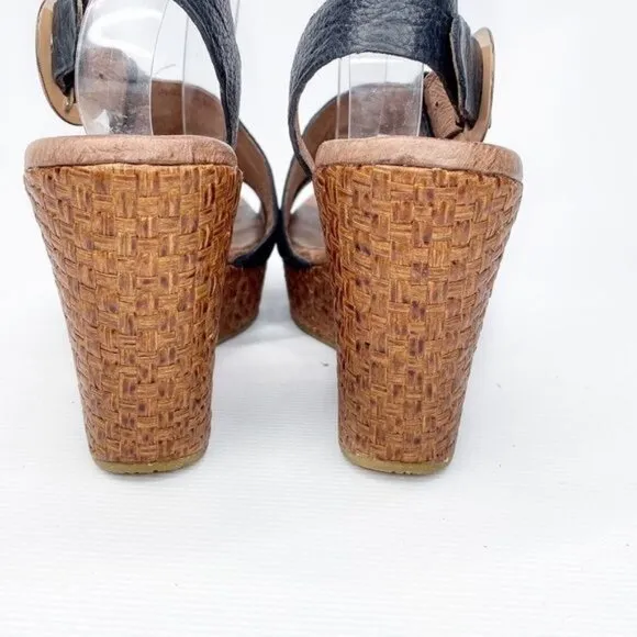 NAYA Black Leather Wedge Sandals 10M