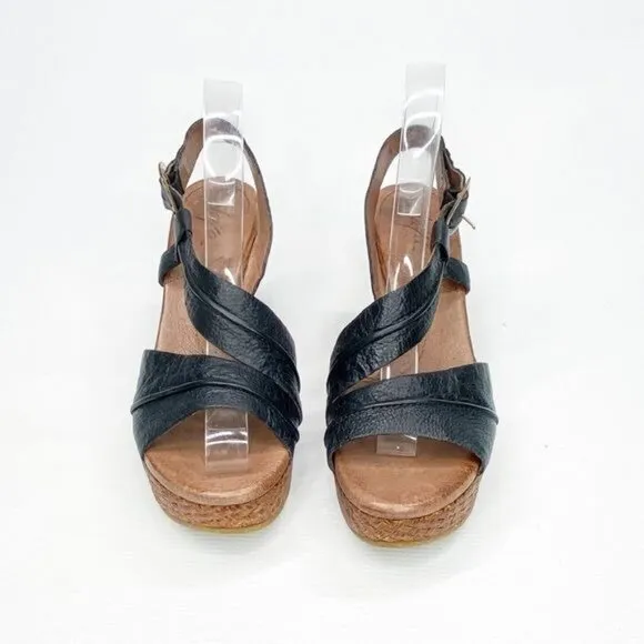 NAYA Black Leather Wedge Sandals 10M