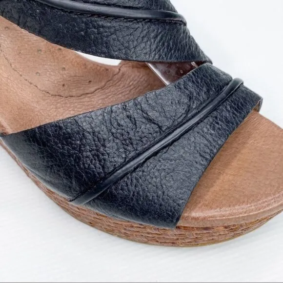 NAYA Black Leather Wedge Sandals 10M