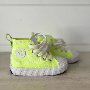 Neon green and white high top converse baby shoes size 5