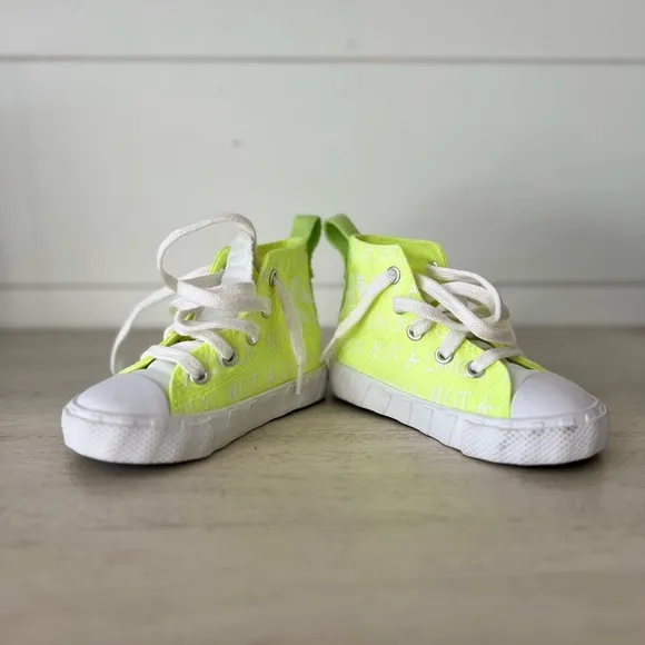 Neon green and white high top converse baby shoes size 5