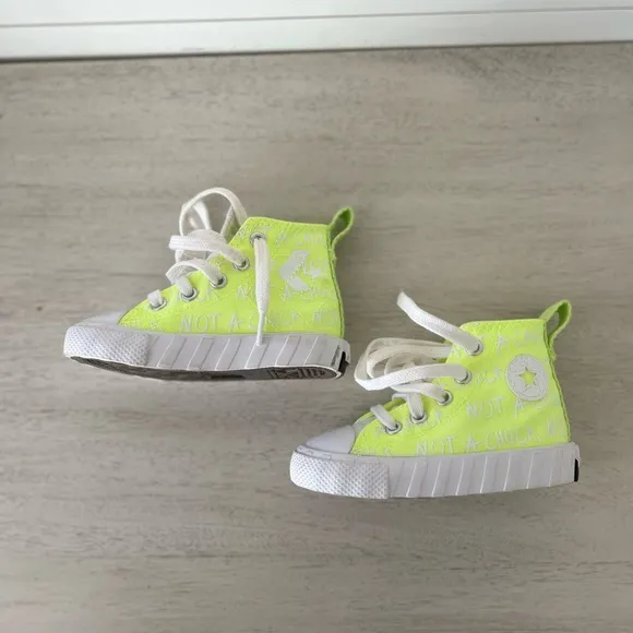 Neon green and white high top converse baby shoes size 5