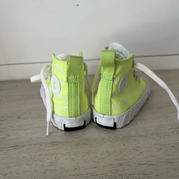 Neon green and white high top converse baby shoes size 5