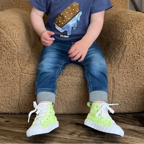 Neon green and white high top converse baby shoes size 5