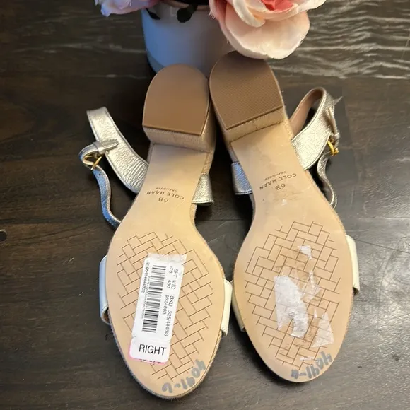NEW $180 Cole Haan Josie White Gold woven sandals heels women size 6