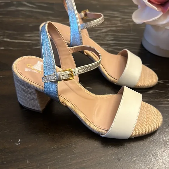 NEW $180 Cole Haan Josie White Gold woven sandals heels women size 6