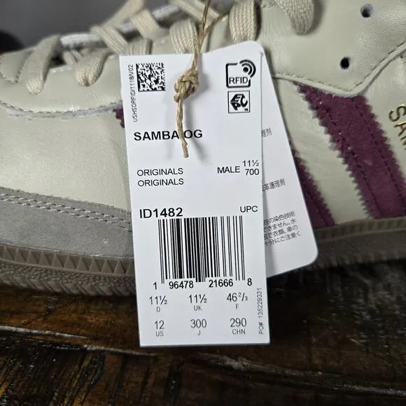 NEW Adidas Samba OG Mens Size 12 Low Top Shoes Sneakers Off White Purple ID1482