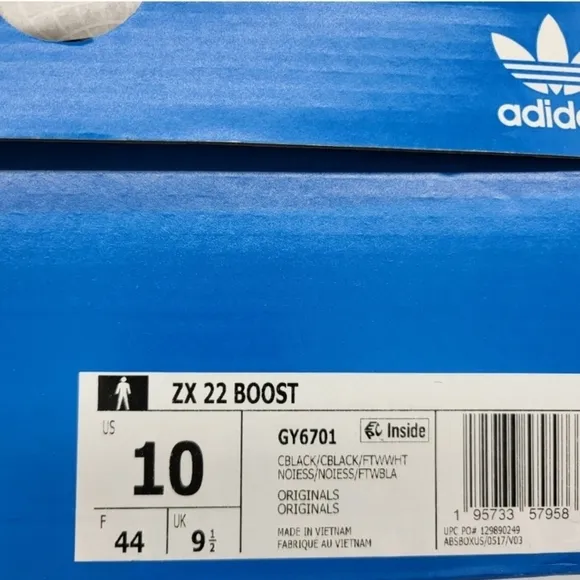 New adidas ZX 22 Boost Black White Men's Running Shoes Size 10
