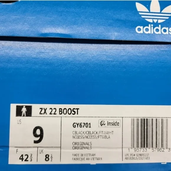 New adidas ZX 22 Boost Black White Men's Running Shoes Size 9