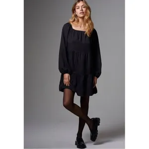 NEW Anthropologie Amadi Verity Black Flowy Polished Tiered Tunic Dress Medium