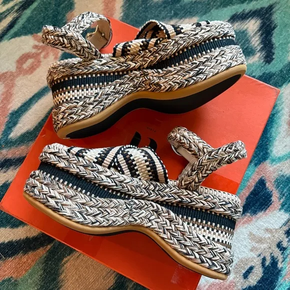NEW Anthropologie Amambaih Carmen High Platform Woven Sandals in Sand 37.5