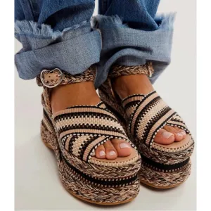 NEW Anthropologie Amambaih Carmen High Platform Woven Sandals in Sand 37.5