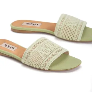 NEW ARTEANA Taupe Made In Italy Roma Slide Sandals Green Tea 668mn
