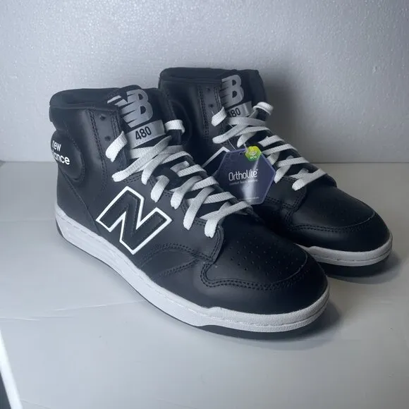 New Balance 480 High Top Shoes Black White Men’s Size 9 Ortholite Insoles