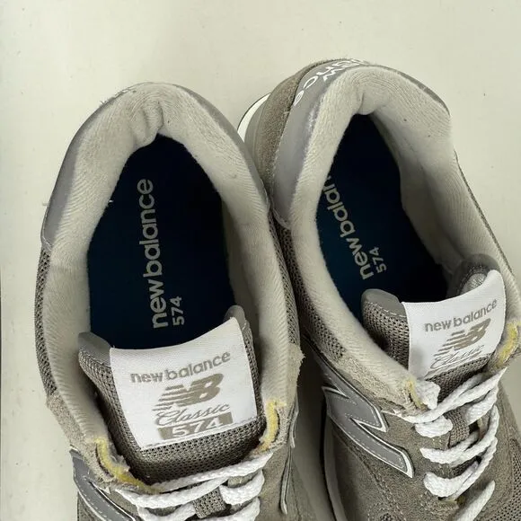 New Balance 574 Sneakers Men's 7.5 Grey White Lace-Up Athletic Everyday Shoes