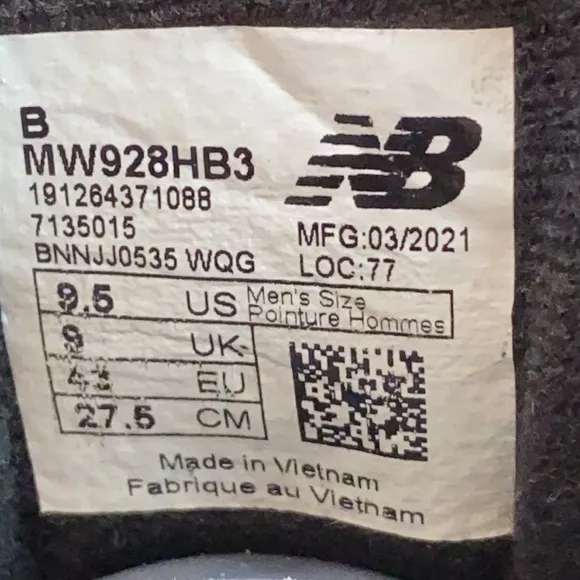 New Balance 928v3 Hook And Loop Black Comfort Walking Shoes Men’s Size 9.5 B
