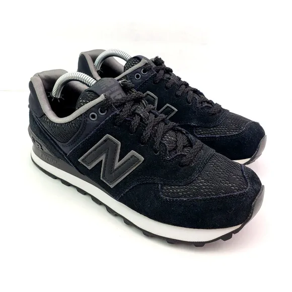 New Balance NB 574 Classic Womens Size 7 Black Suede Sneaker Shoes WL574NLA